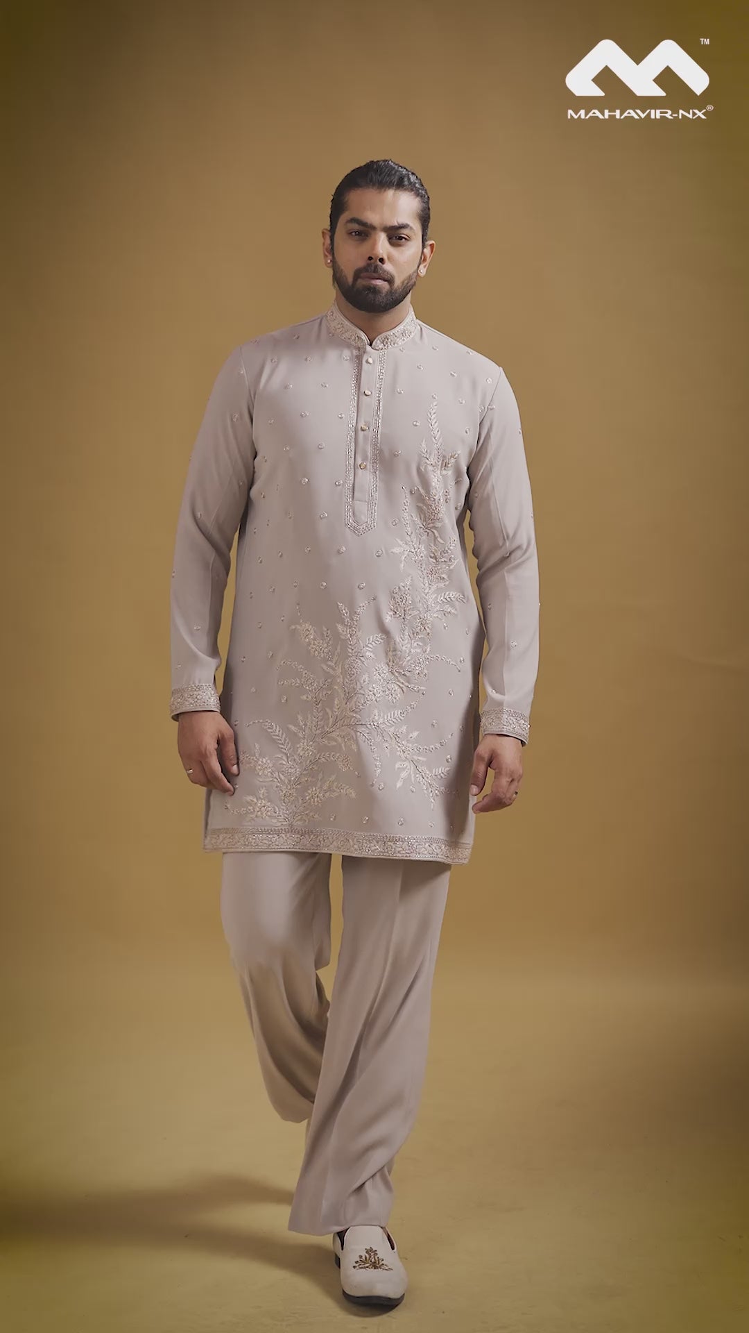 Mustard Gold Heritage Embroidered Kurta with Stole