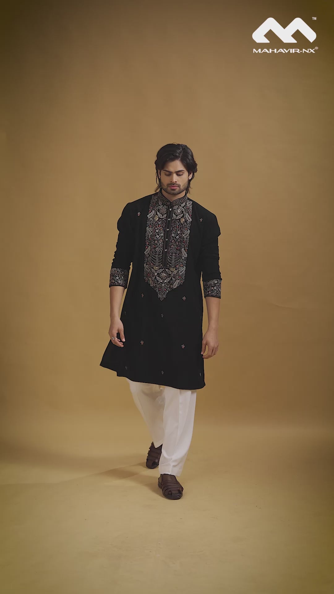 Mustard Gold Heritage Embroidered Kurta with Stole