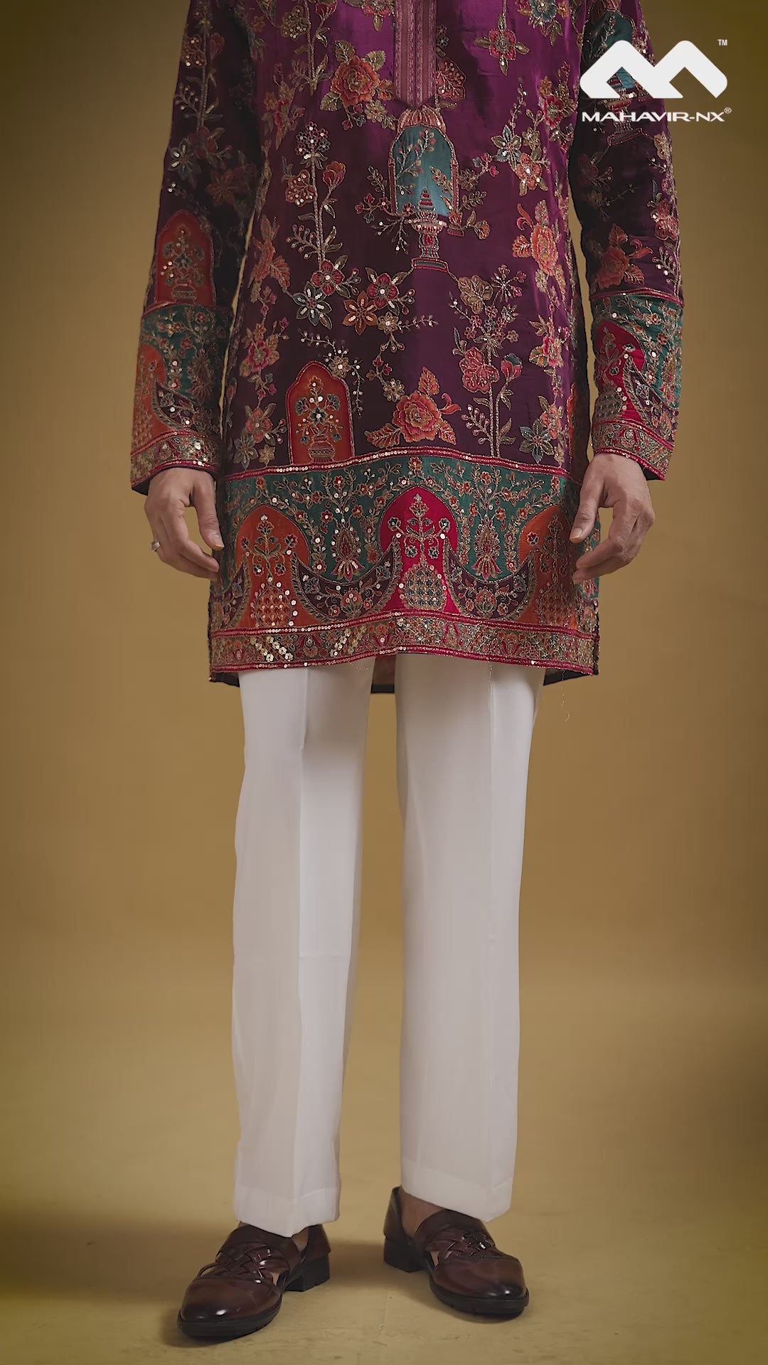 Mustard Gold Heritage Embroidered Kurta with Stole