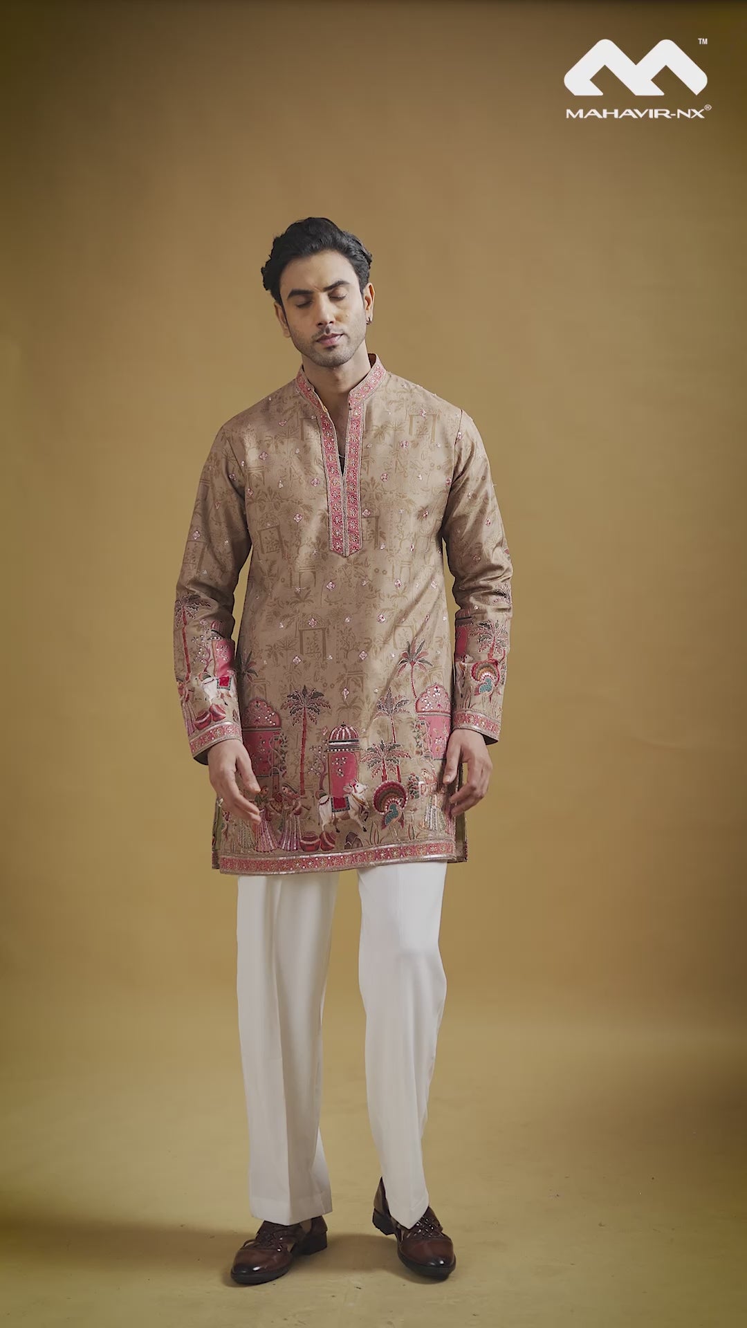 Champagne Beige Heritage Story Embroidered Kurta Set
