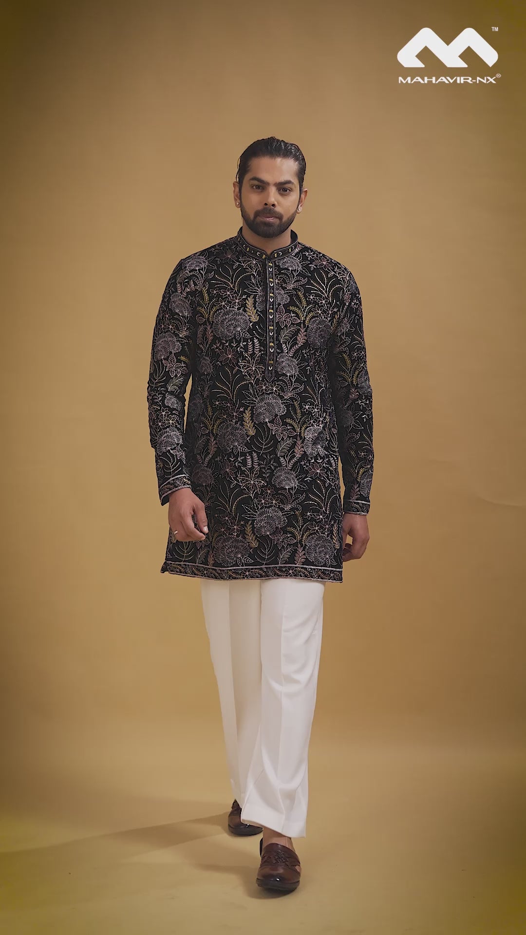 Mustard Gold Heritage Embroidered Kurta with Stole