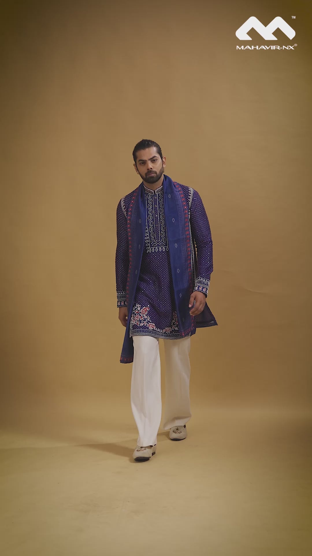 Mustard Gold Heritage Embroidered Kurta with Stole