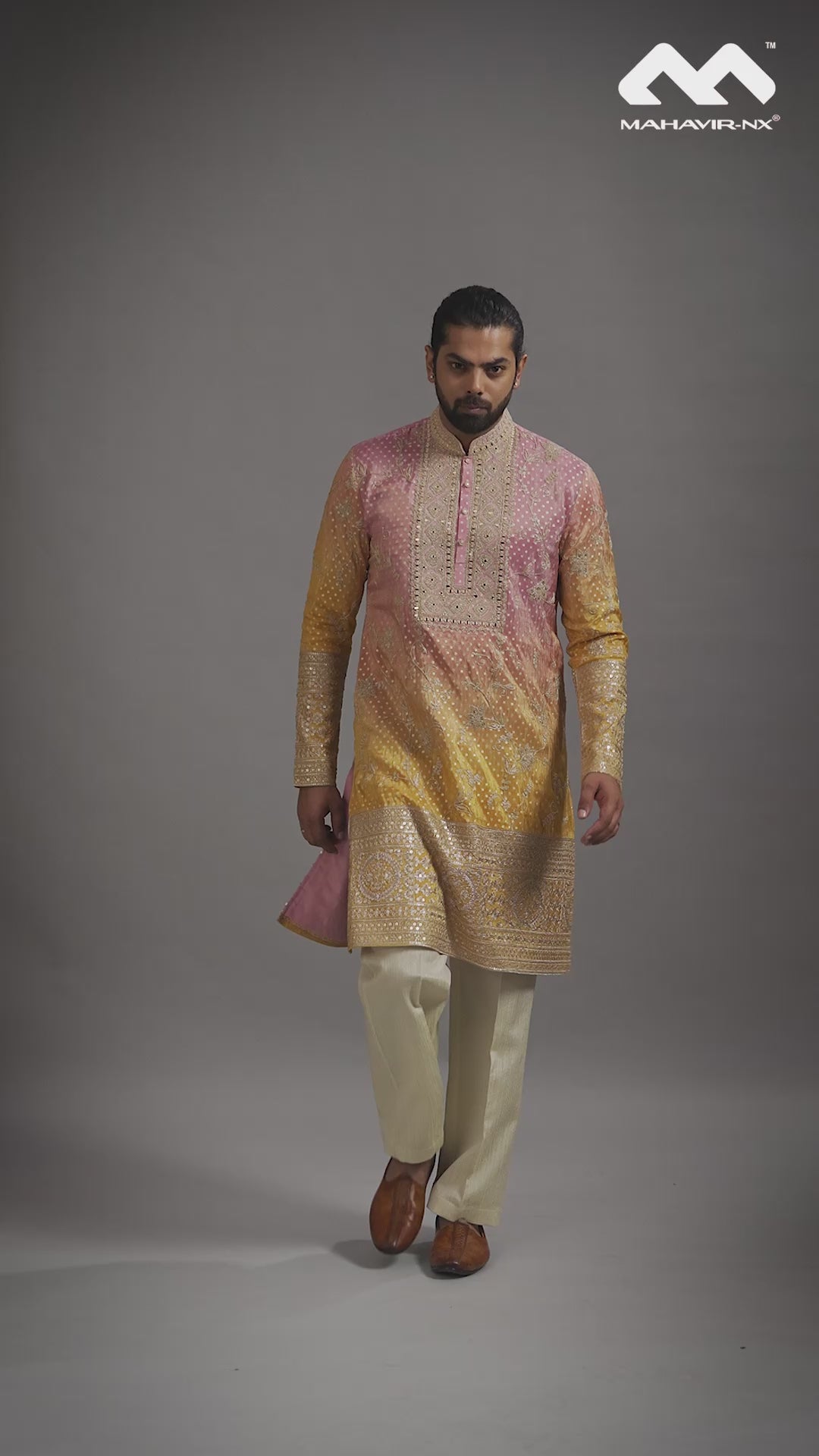 Mustard Gold Heritage Embroidered Kurta with Stole