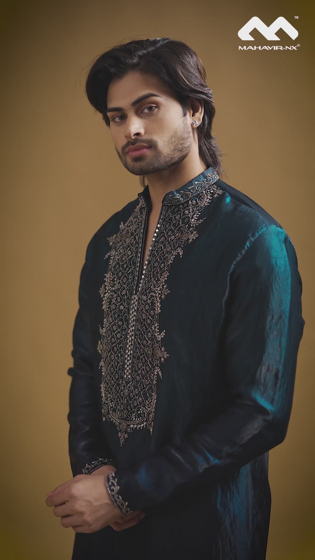 Midnight Teal Heritage Embroidered Kurta Set