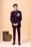 Royal Plum Purple Velvet Jodhpuri Suit for Men