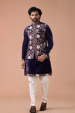 Royal Purple Embroidered Nehru Jacket Kurta Set Ethnic Wear