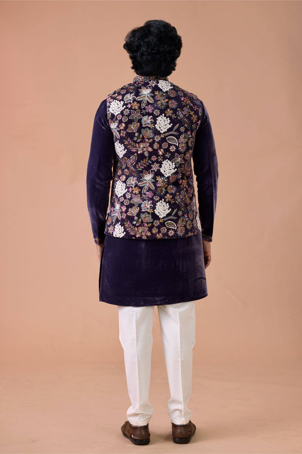 Royal Purple Embroidered Nehru Jacket Kurta Set Occasion Wear