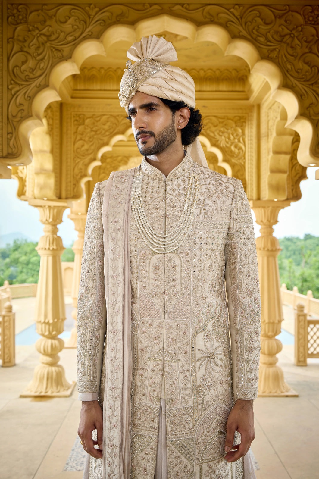 Heavy work groom sherwani