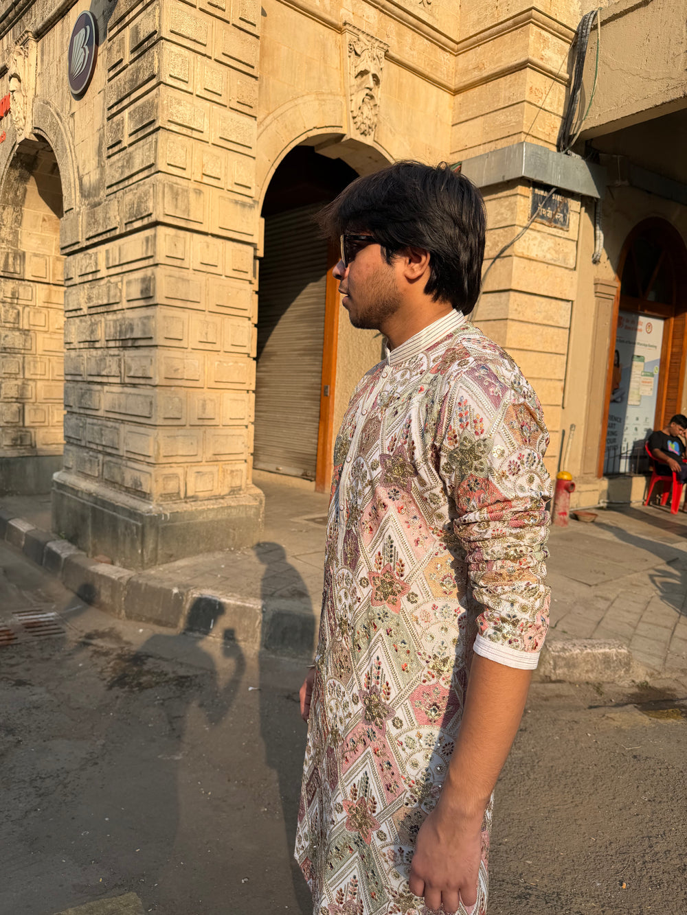 Traditional men ivory multicolor embroidered kurta