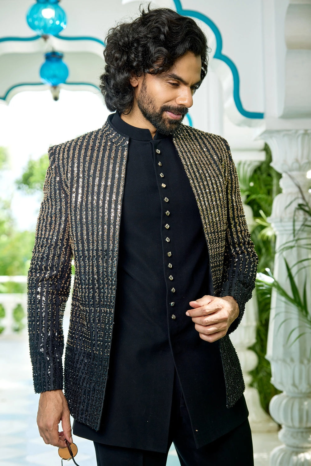 Wedding indo-western - Black Indo-Western with Metallic Embroidered Jacket