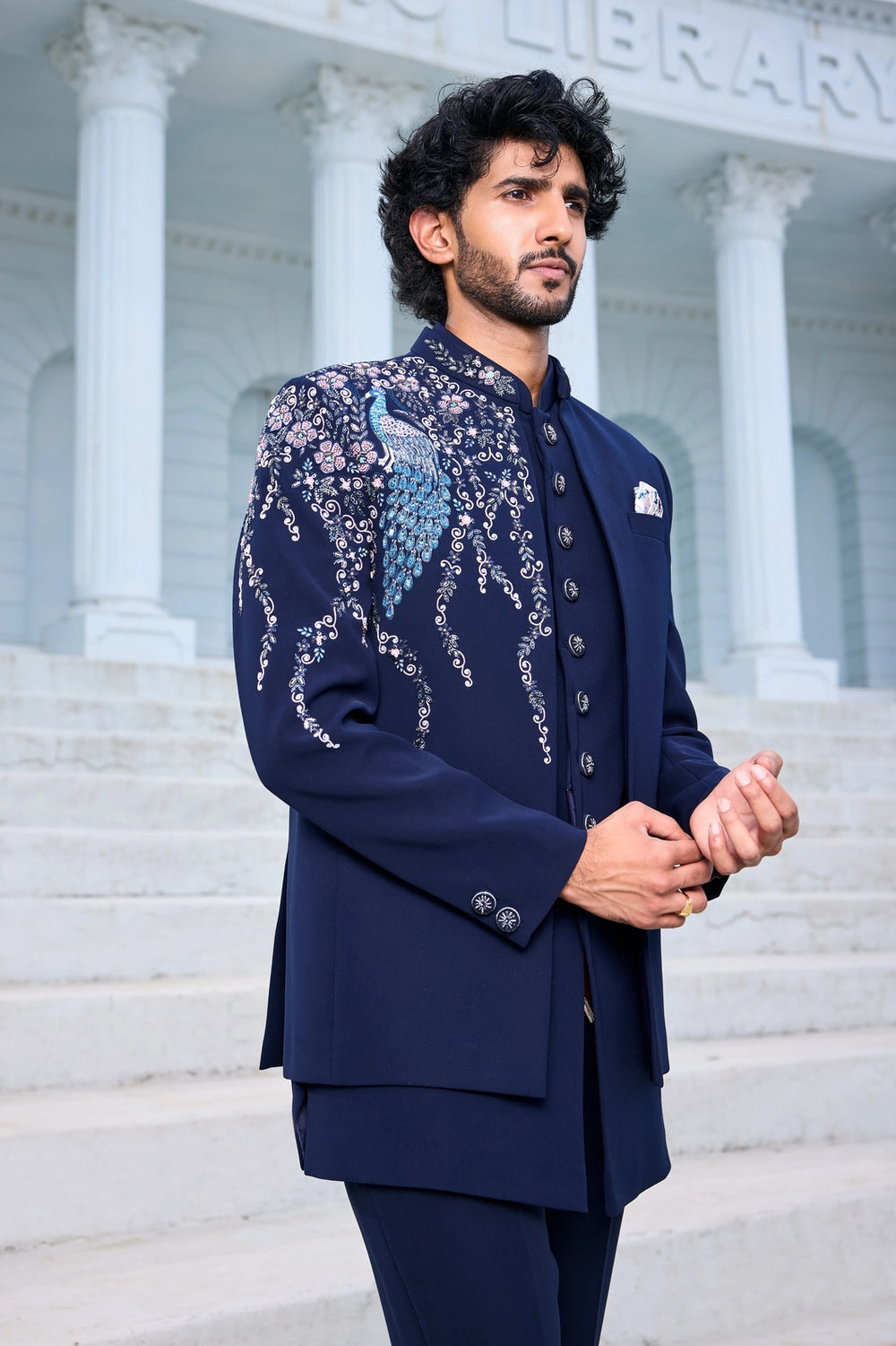 Wedding indo-western - Navy Blue Indo-Western with Peacock Handwork