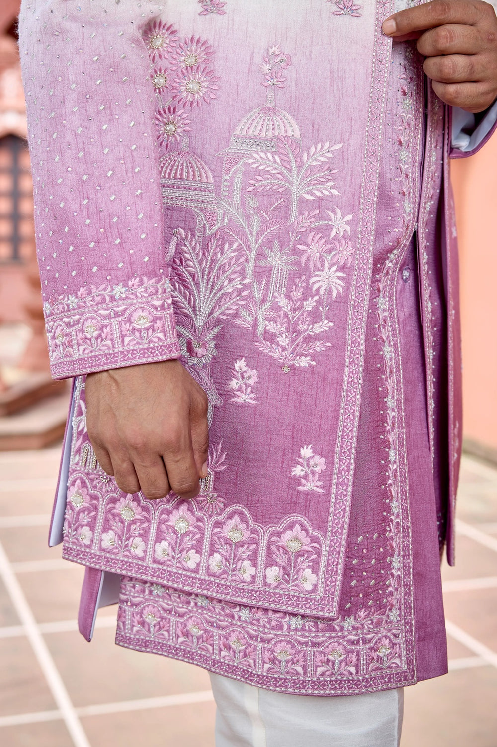 Wedding indo-western - Ombre Pink Embroidered Indo-Western for Men