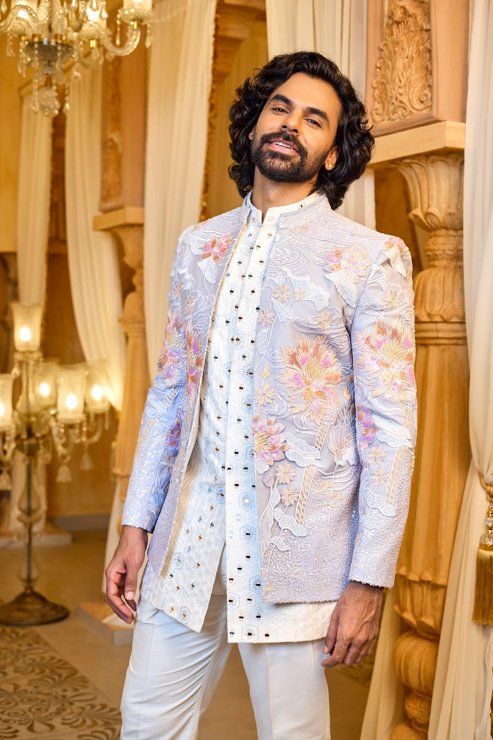 Wedding indo-western - Pastel Bloom Indo-Western for Men