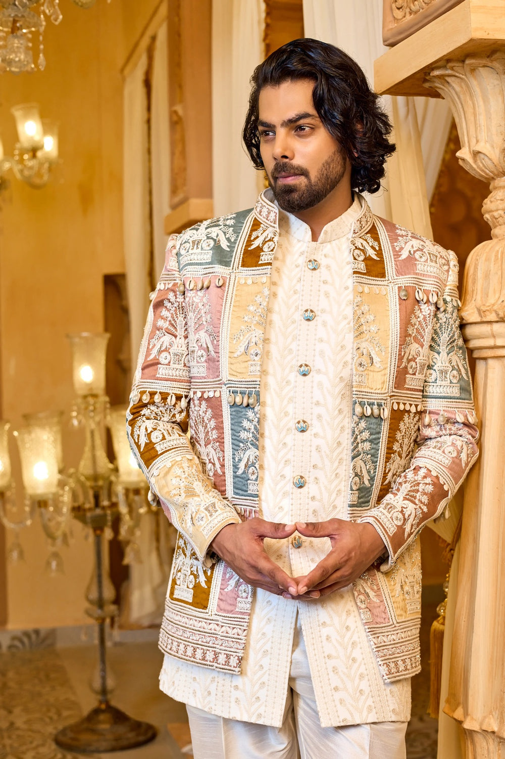 Wedding indo-western - Regal Mosaic Indo-Western in Ivory Cream