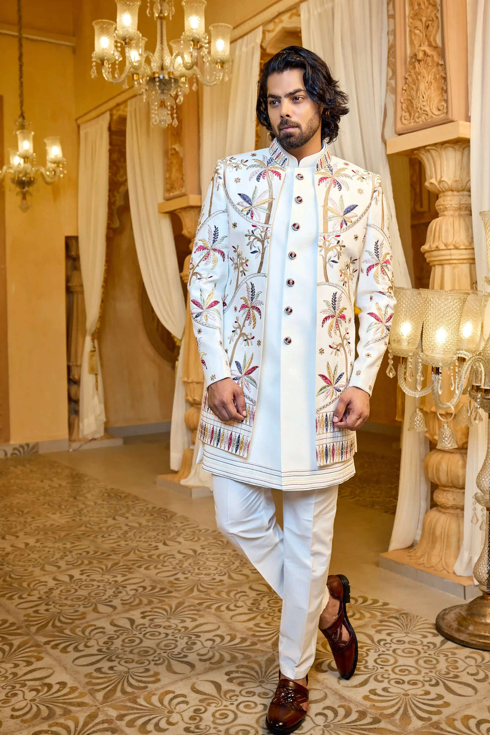 Wedding indo-western - Royal Blossom Indo-Western in Ivory White