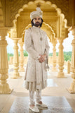 Wedding sherwani - Beige Gold Jardozi Sherwani with Pearl Handwork